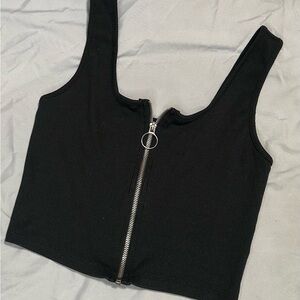 Wild Fable Black Ribbed Crop Top with Zipper